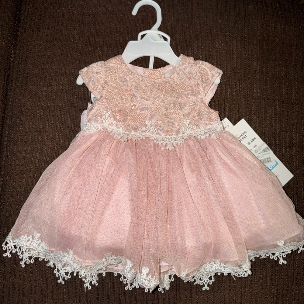 Rare Editions Blush Lace Baby Dress